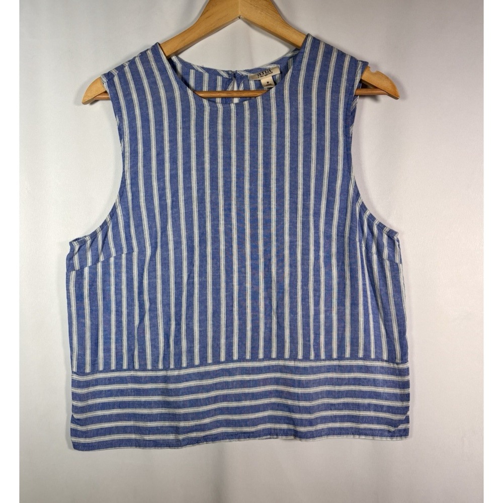 Linen Blend Sleeveless Top Womens Medium Resort Nautical Coastal Tank Vacation